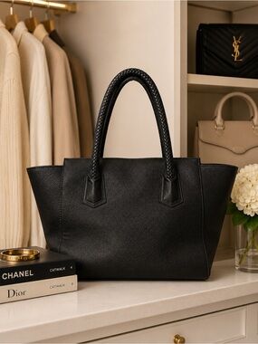 Classic Black Leather Tote Bag